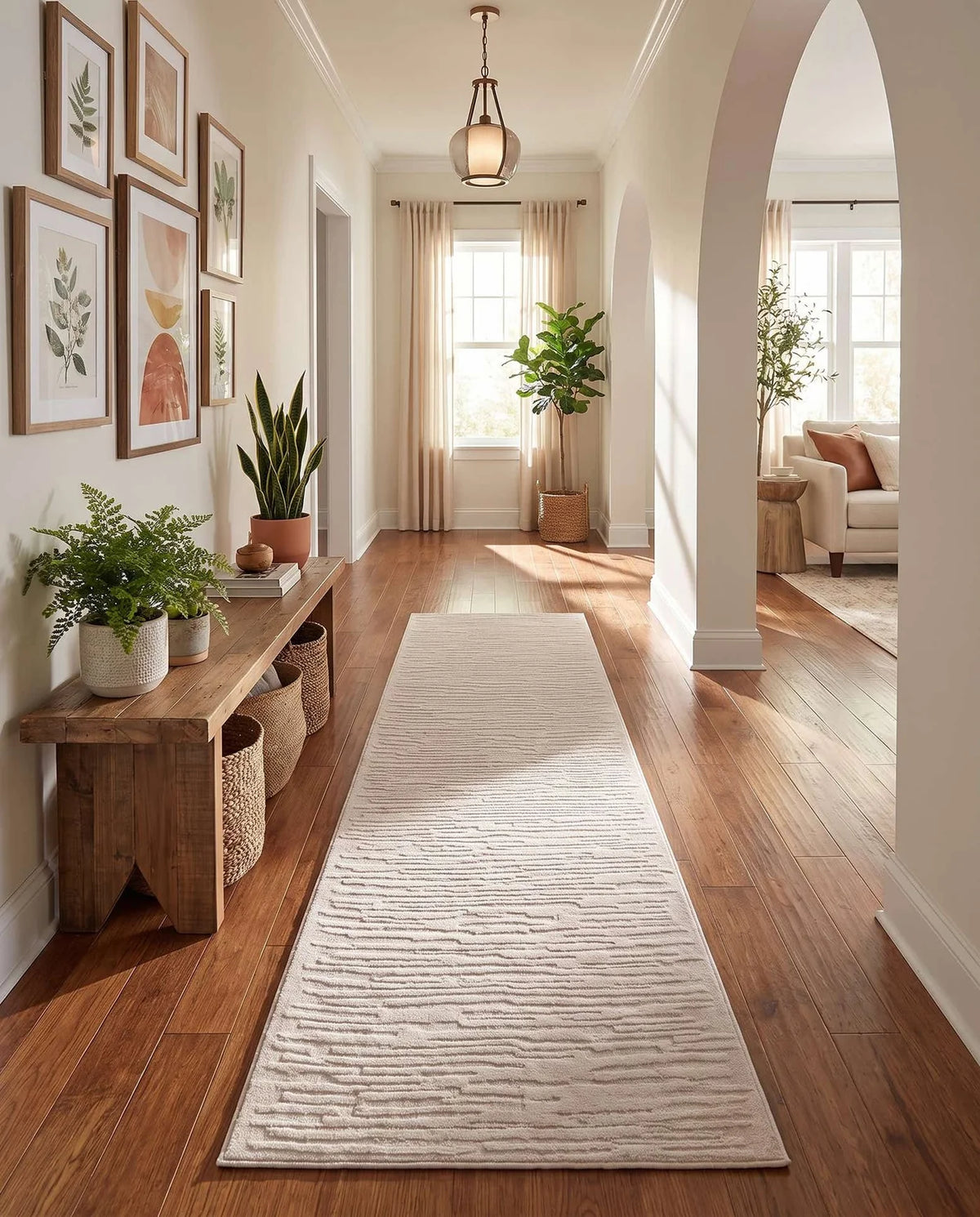 "I love this one layered with creams and natural woods"