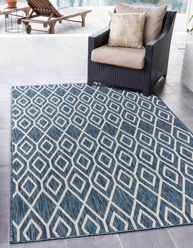 turks and caicos navy blue geometrical outdoor rug