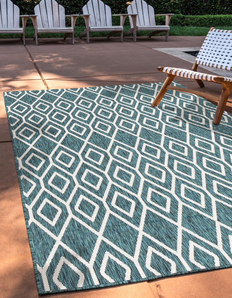 turks & caicos teal geometrical outdoor rug
