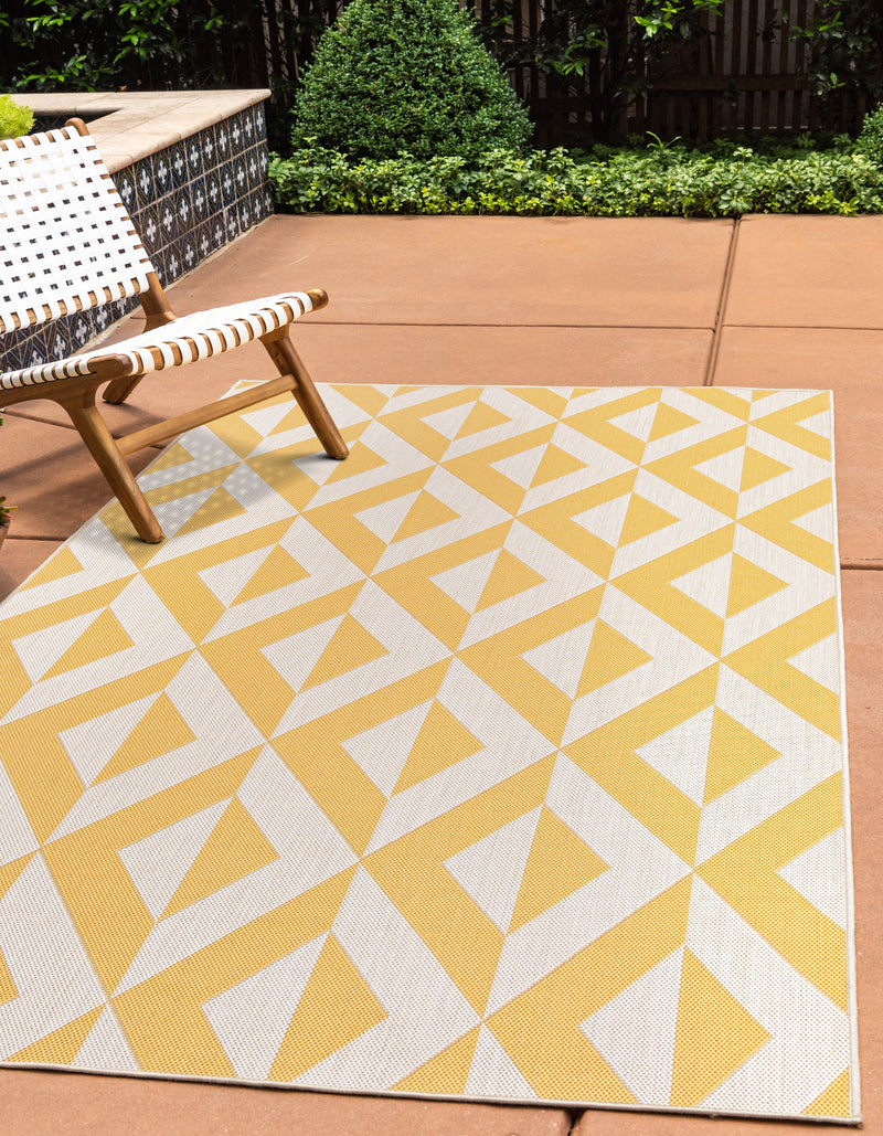 napa yellow geometrical outdoor rug