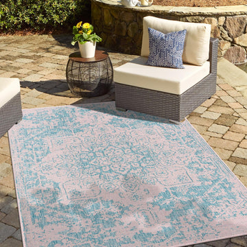 Dubai Outdoor Rug - Pink and Aqua