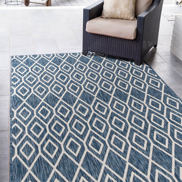 turks and caicos navy blue geometrical outdoor rug