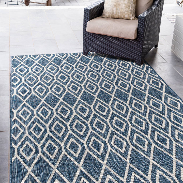 turks and caicos navy blue geometrical outdoor rug