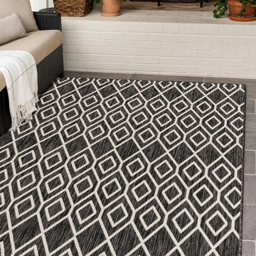 turks and caicos charcoal grey geometrical outdoor rug