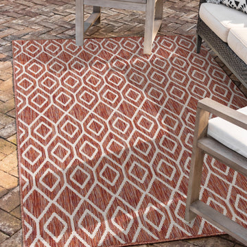 turks & Caicos rust red geometrical outdoor rug