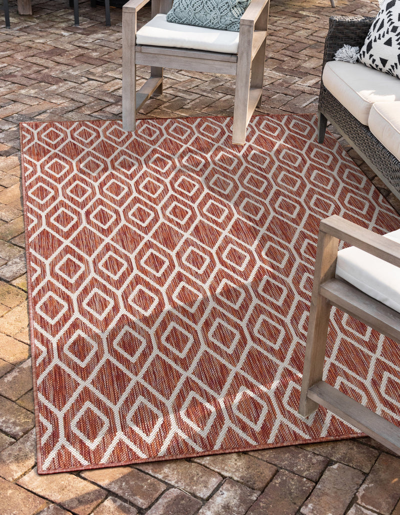 turks & Caicos rust red geometrical outdoor rug