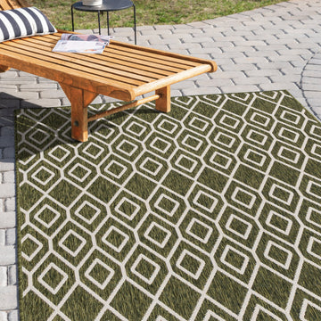 turks & caicos green geometrical outdoor rug