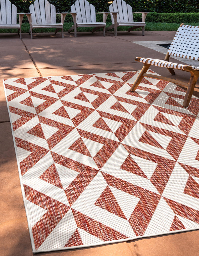 napa rust geometrical outdoor rug