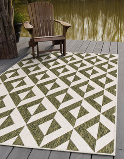 napa green geometrical outdoor rug