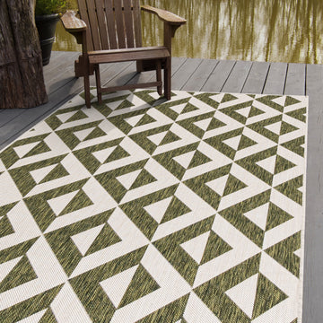 napa green geometrical outdoor rug