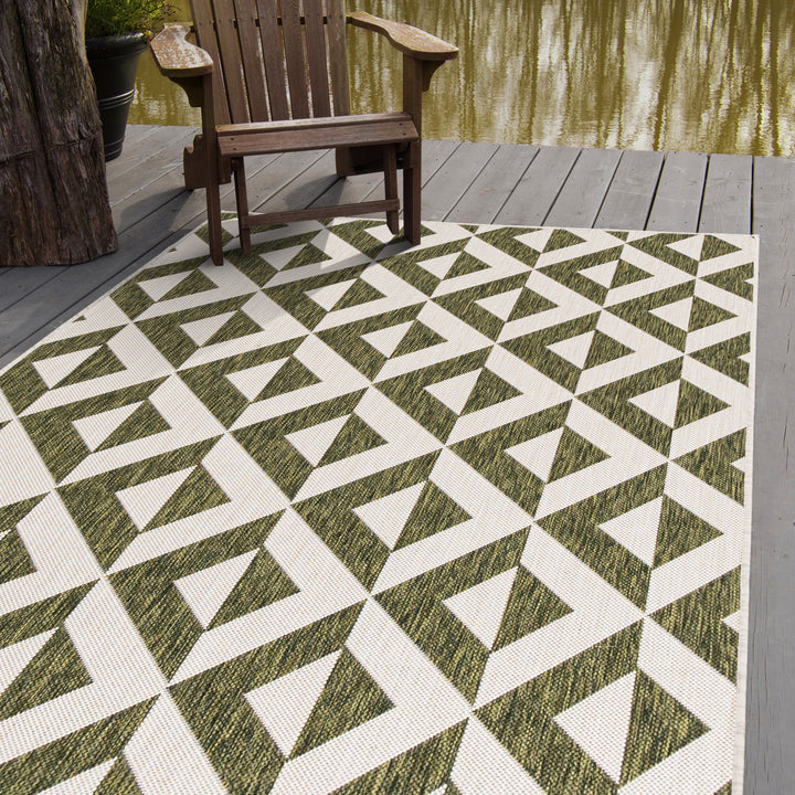 napa green geometrical outdoor rug