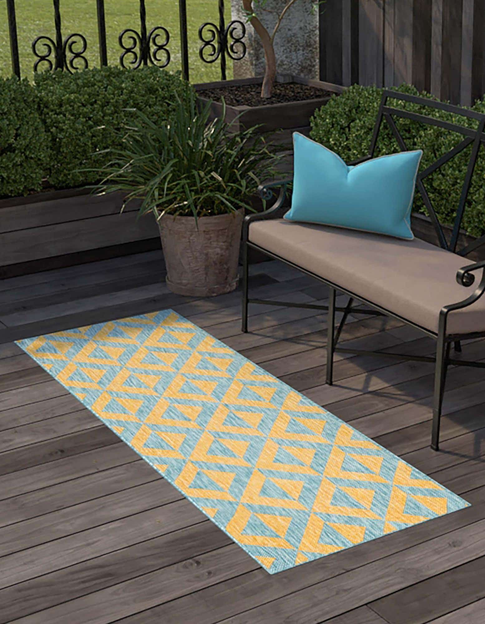 Jill Zarin Outdoor Yellow and Aqua 6x9 Area Rug Indoor Outdoor Rug