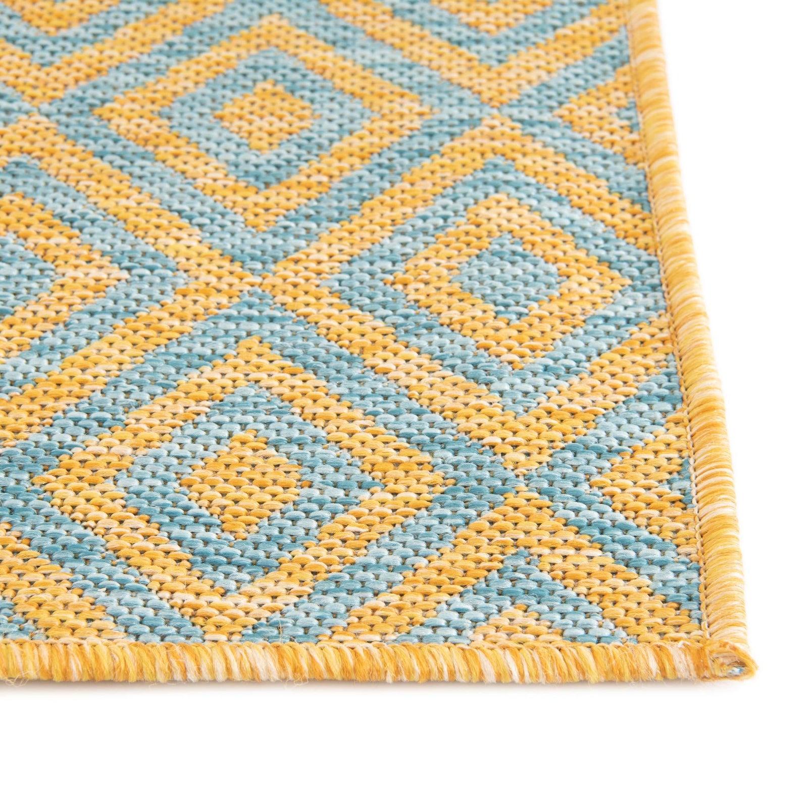 Jill Zarin Outdoor Teppich „Anguilla“ – 6x1,8 M Läufer, Gelb & Aqua, 100% Polypropylen, Maschinengewebt