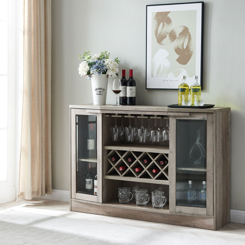 Martha's Vineyard Bar Cabinet with Curved Glass Doors-Stone Grey