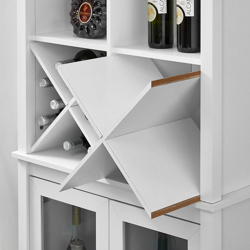 Laguna Beach Bar Cabinet & Bookshelf with Glass Doors-White
