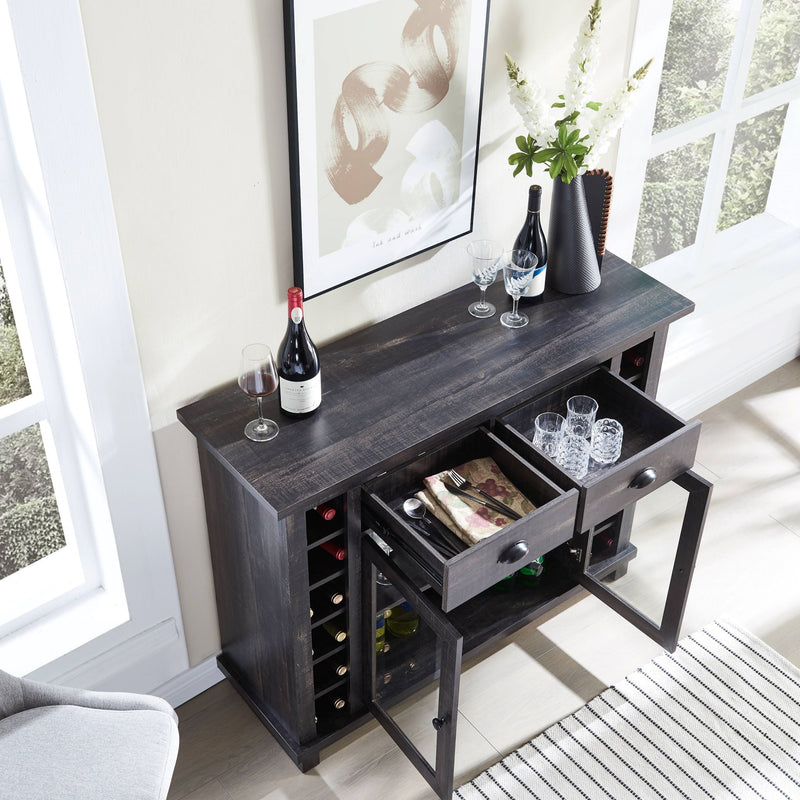 Monterey Bar Cabinet Server & Sideboard With Glass Doors-Charcoal