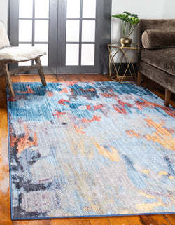 tribeca multicolor rug with the dominant color being blue