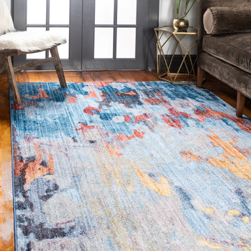 tribeca multicolor rug with the dominant color being blue